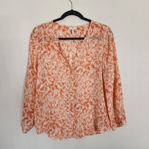 Joie Womens Top Small Orange 100% Silk Abstract Print Blouse